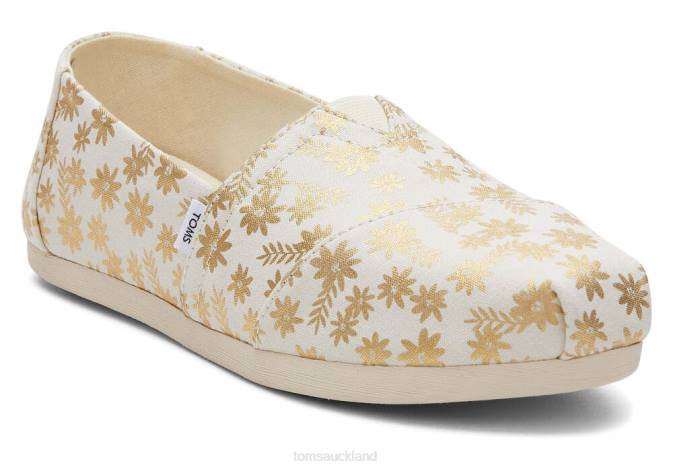 Women Gold Foil Toms Alpargata Floral Blooms Shoes R26T46