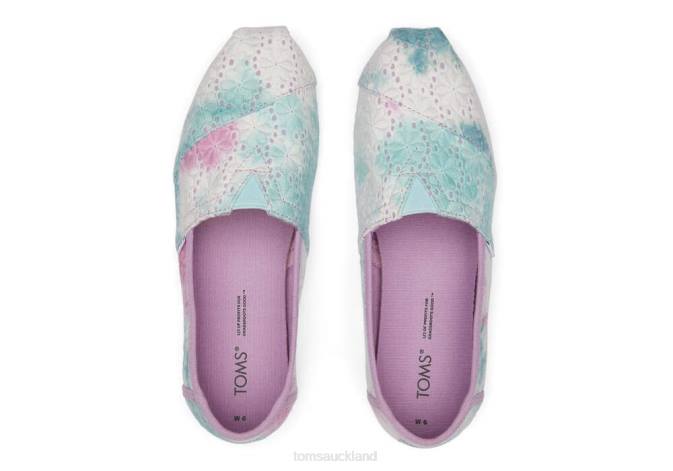 Women Lilac Mauve Tie Dye Floral Eyelets Toms Alpargata Floral Eyelets Shoes R26T31