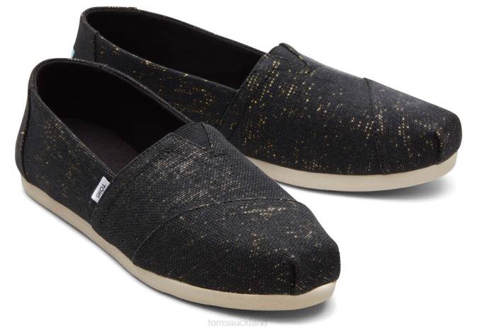 Women Metallic Black Toms Alpargata Metallic Linen Shoes R26T44