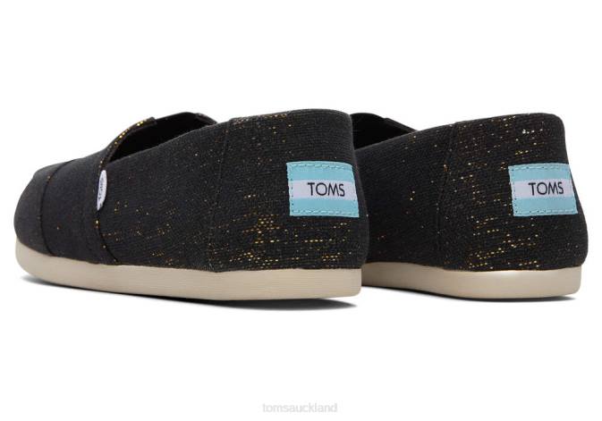 Women Metallic Black Toms Alpargata Metallic Linen Shoes R26T44