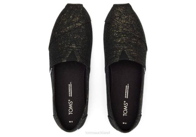Women Metallic Black Toms Alpargata Metallic Linen Shoes R26T44