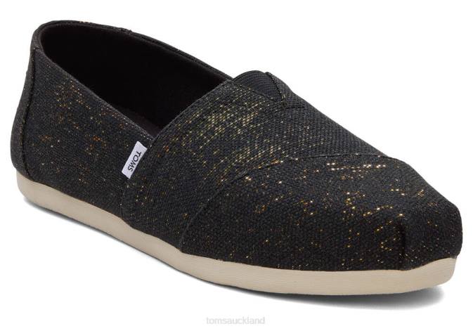 Women Metallic Black Toms Alpargata Metallic Linen Shoes R26T44