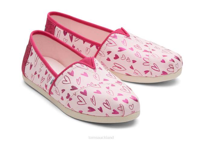 Women Pink Hearts Toms Alpargata Foil Hearts Shoes R26T61