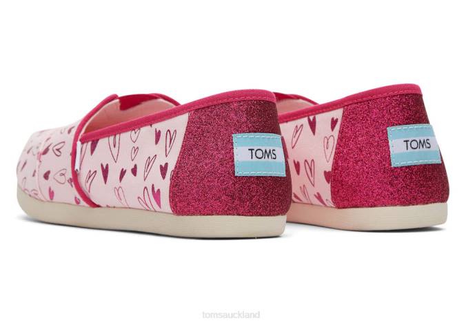 Women Pink Hearts Toms Alpargata Foil Hearts Shoes R26T61