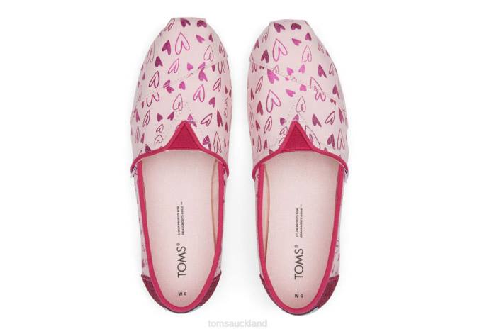 Women Pink Hearts Toms Alpargata Foil Hearts Shoes R26T61