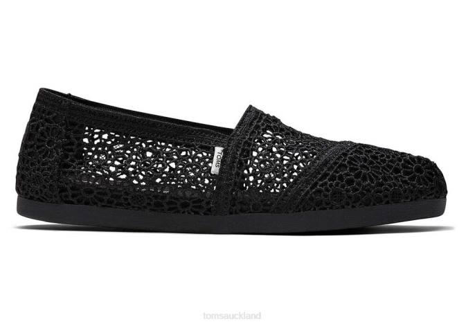 Women black Toms Moroccan Crochet Alpargata Shoes R26T37