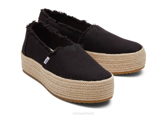 Women Black Canvas Toms Valencia Platform Espadrille Shoes R26T166