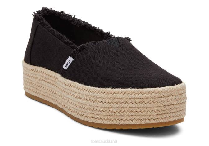 Women Black Canvas Toms Valencia Platform Espadrille Shoes R26T166