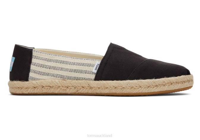 Women Black Stripes Toms Alpargata Recycled Cotton Rope Espadrille Shoes R26T150