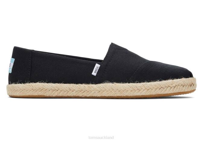 Women Black Toms Alpargata Eco Recycled Cotton Rope Espadrille Shoes R26T163