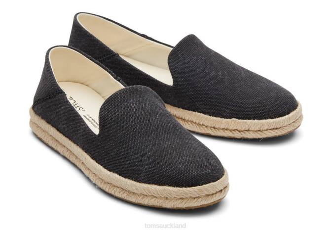 Women Black Washed Canvas Toms Santiago Recycled Cotton Canvas Shoes R26T138