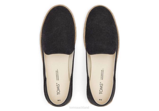 Women Black Washed Canvas Toms Santiago Recycled Cotton Canvas Shoes R26T138