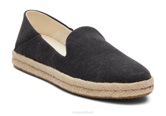 Women Black Washed Canvas Toms Santiago Recycled Cotton Canvas Shoes R26T138