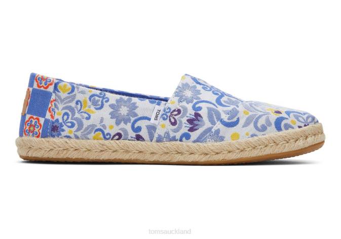 Women Blue Multi Mediterranean Tiles Jacquard Toms Alpargata Rope Espadrille Shoes R26T157