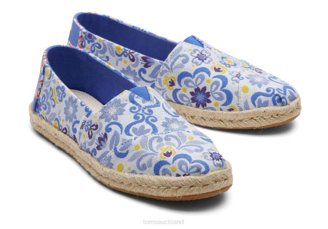Women Blue Multi Mediterranean Tiles Jacquard Toms Alpargata Rope Espadrille Shoes R26T157