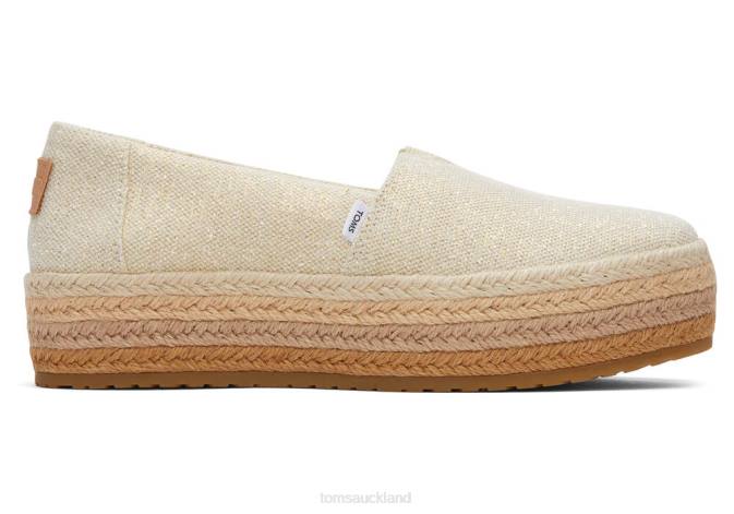 Women Dark Natural Metallic Linen Toms Valencia Eco Platform Espadrille Shoes R26T164