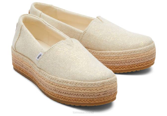 Women Dark Natural Metallic Linen Toms Valencia Eco Platform Espadrille Shoes R26T164