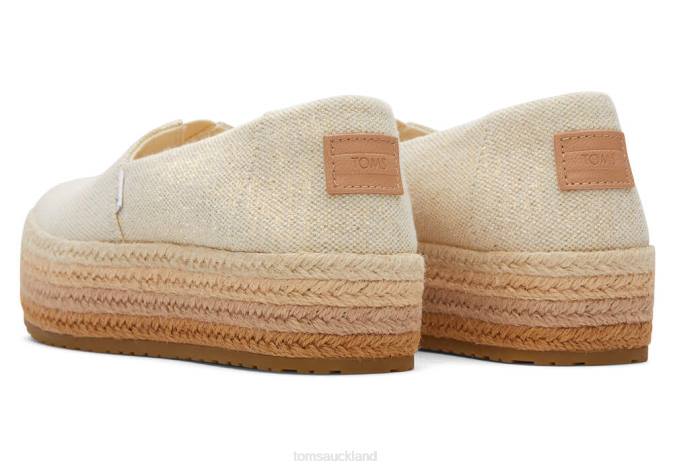 Women Dark Natural Metallic Linen Toms Valencia Eco Platform Espadrille Shoes R26T164