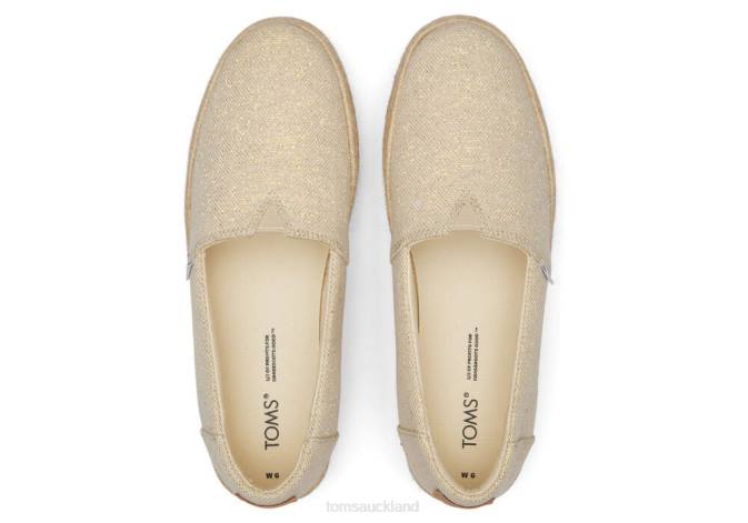 Women Dark Natural Metallic Linen Toms Valencia Eco Platform Espadrille Shoes R26T164