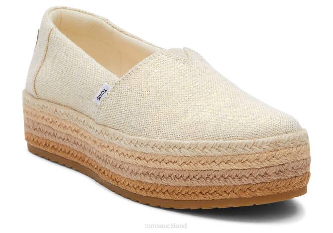 Women Dark Natural Metallic Linen Toms Valencia Eco Platform Espadrille Shoes R26T164