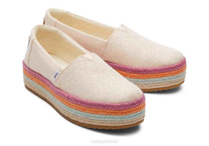Women Dusty Peach Metallic Linen Toms Valencia Platform Espadrille Shoes R26T184