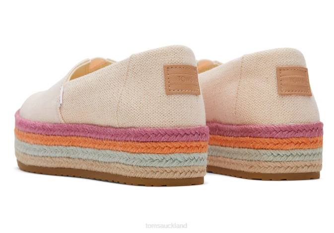 Women Dusty Peach Metallic Linen Toms Valencia Platform Espadrille Shoes R26T184
