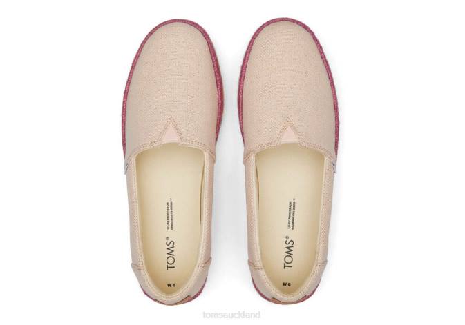 Women Dusty Peach Metallic Linen Toms Valencia Platform Espadrille Shoes R26T184