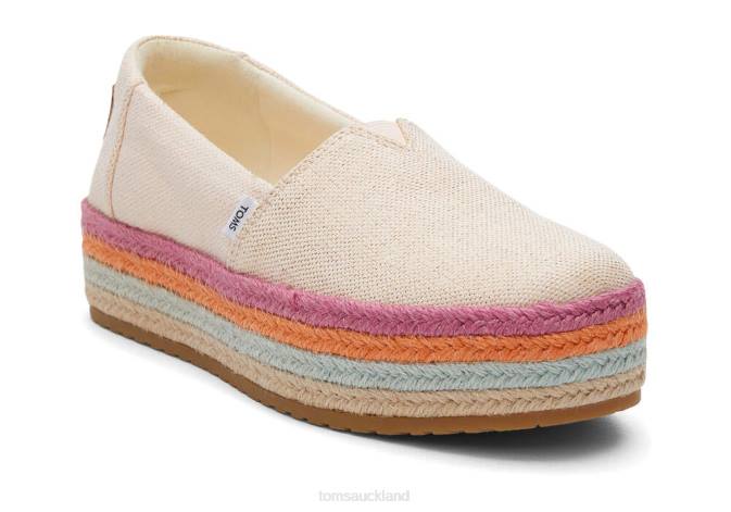 Women Dusty Peach Metallic Linen Toms Valencia Platform Espadrille Shoes R26T184