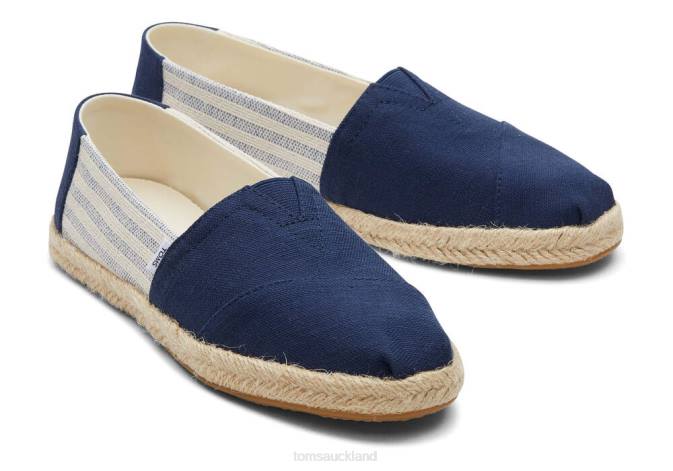 Women Navy Stripes Toms Alpargata Eco Recycled Cotton Rope Espadrille Shoes R26T151