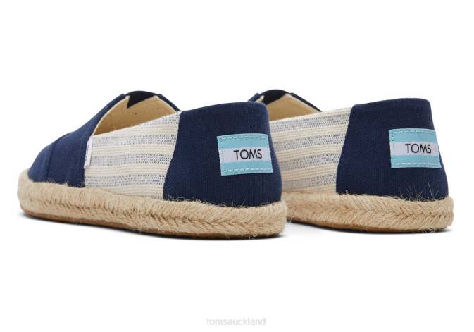 Women Navy Stripes Toms Alpargata Eco Recycled Cotton Rope Espadrille Shoes R26T151