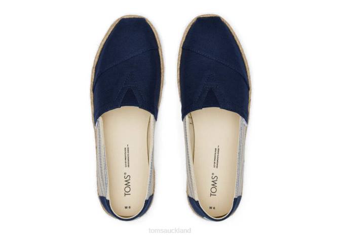 Women Navy Stripes Toms Alpargata Eco Recycled Cotton Rope Espadrille Shoes R26T151