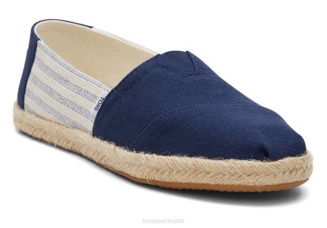 Women Navy Stripes Toms Alpargata Eco Recycled Cotton Rope Espadrille Shoes R26T151