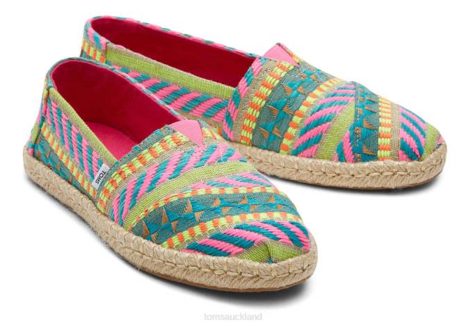 Women Neon Pink Global Jacquard Toms Alpargata Global Jaquard Rope Espadrille Shoes R26T153