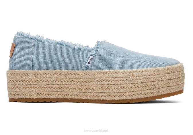 Women Pastel Blue Washed Denim Toms Valencia Platform Espadrille Shoes R26T167