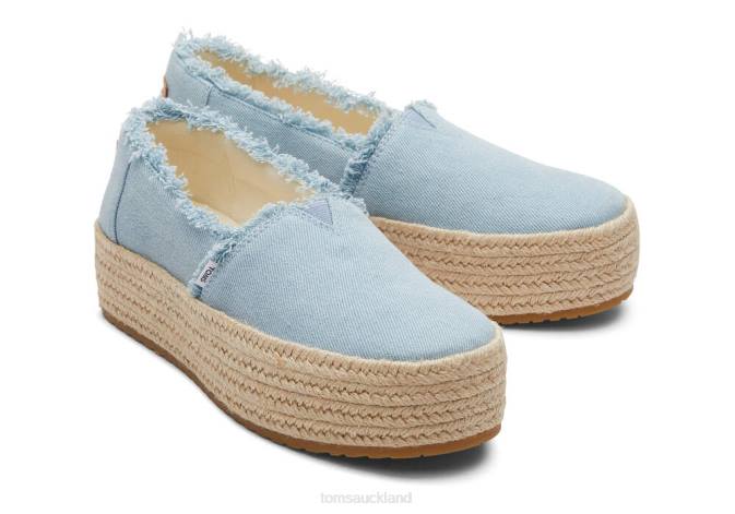 Women Pastel Blue Washed Denim Toms Valencia Platform Espadrille Shoes R26T167