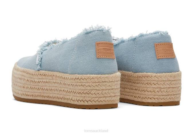 Women Pastel Blue Washed Denim Toms Valencia Platform Espadrille Shoes R26T167