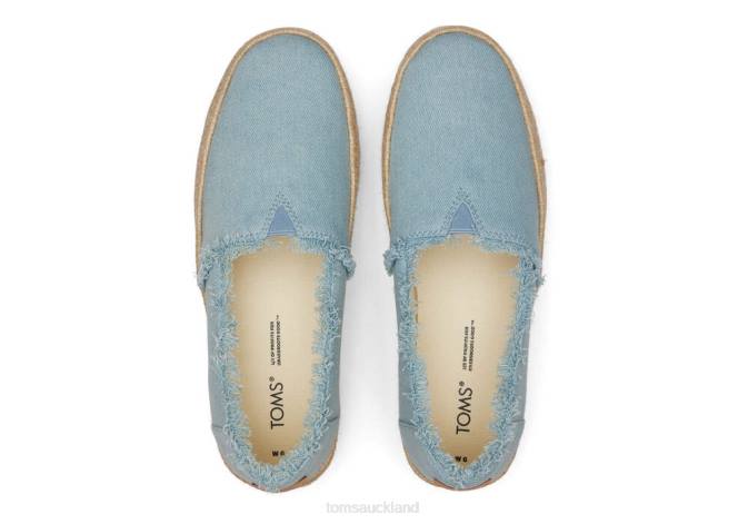 Women Pastel Blue Washed Denim Toms Valencia Platform Espadrille Shoes R26T167