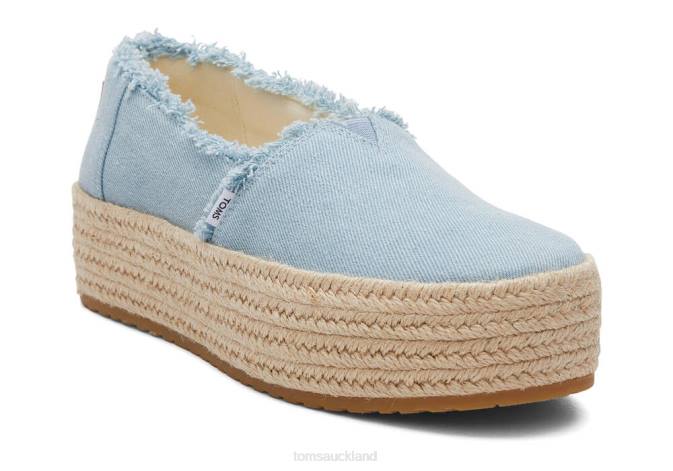 Women Pastel Blue Washed Denim Toms Valencia Platform Espadrille Shoes R26T167