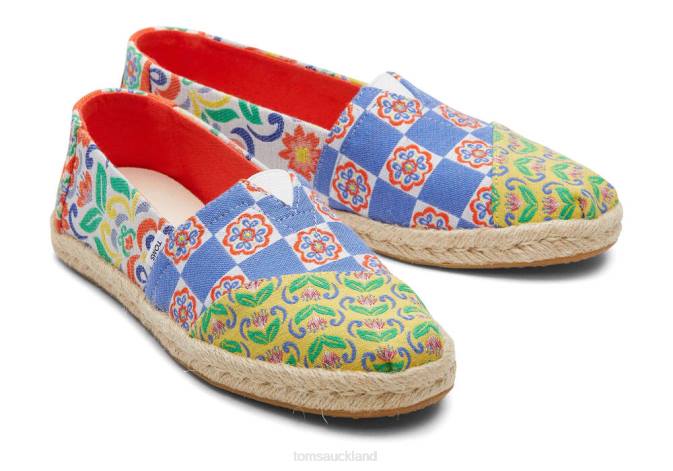 Women Red Multi Mediterranean Tiles Jacquard Toms Alpargata Rope Espadrille Shoes R26T154
