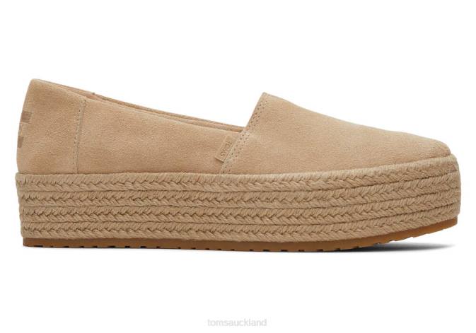 Women Suede Oatmeal Toms Valencia Platform Espadrille Shoes R26T168