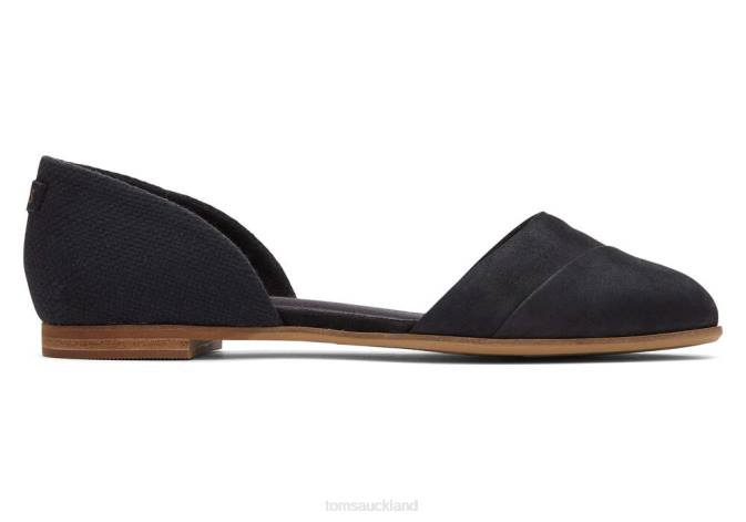 Women Black Leather Toms Jutti D'Orsay Flat Shoes R26T185