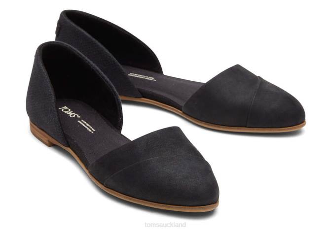 Women Black Leather Toms Jutti D'Orsay Flat Shoes R26T185