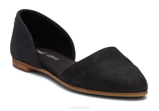 Women Black Leather Toms Jutti D'Orsay Flat Shoes R26T185