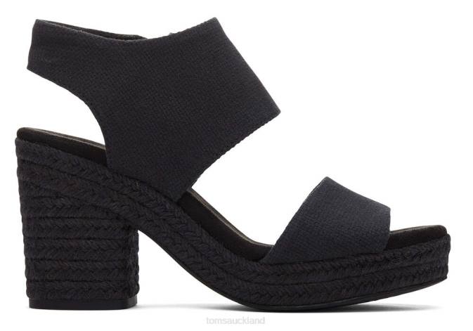 Women Black Basket Weave Toms Majorca Rope Platform Sandal Shoes R26T209