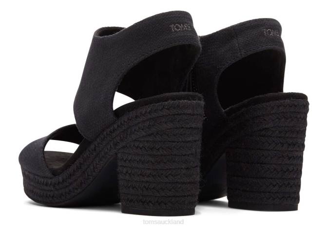 Women Black Basket Weave Toms Majorca Rope Platform Sandal Shoes R26T209
