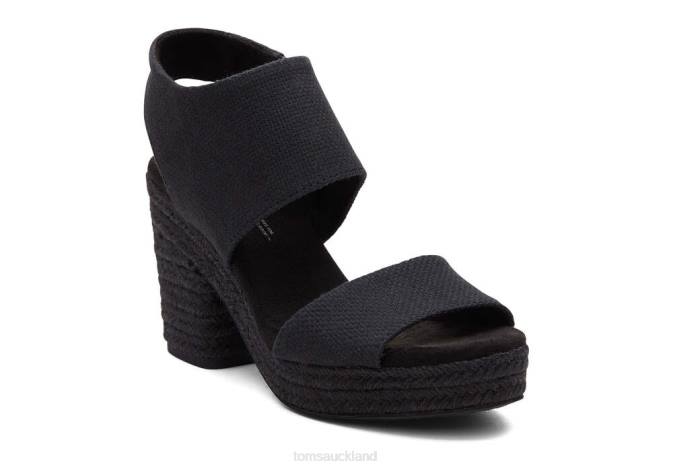 Women Black Basket Weave Toms Majorca Rope Platform Sandal Shoes R26T209