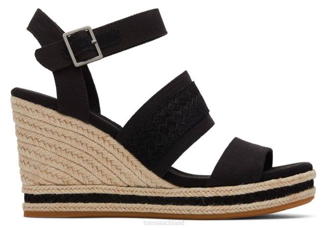 Women Black Canvas Toms Madelyn Wedge Sandal Shoes R26T221