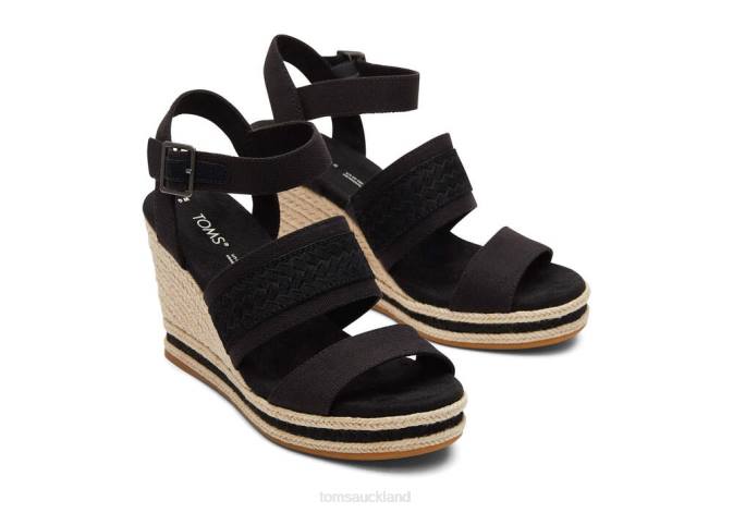 Women Black Canvas Toms Madelyn Wedge Sandal Shoes R26T221