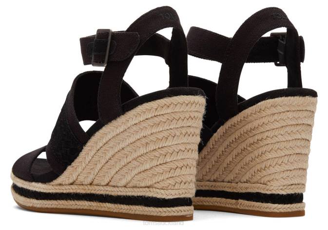 Women Black Canvas Toms Madelyn Wedge Sandal Shoes R26T221