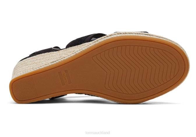 Women Black Canvas Toms Madelyn Wedge Sandal Shoes R26T221